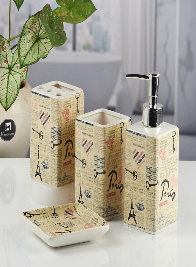 Kookee Ceramic Bathroom Set - Stylish 4 Piece Bath Accessories Kit with Soap Dispenser, Toothbrush Holder, Tumbler & Soap Dish - Modern & Designer Decor for Home & Guest Bathrooms,Multicolor (11141) - Image 3